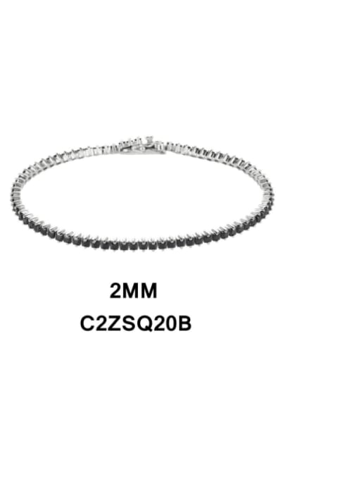 two Claw Black Stone 2.0mm-18cm 925 Sterling Silver Cubic Zirconia Geometric Luxury Link Bracelet