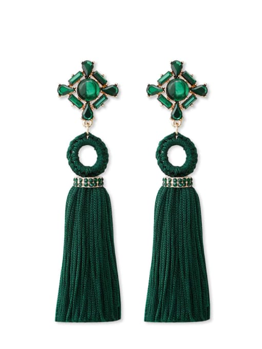 Green e68075 Zinc Alloy Weave Tassel Bohemia Threader Earring
