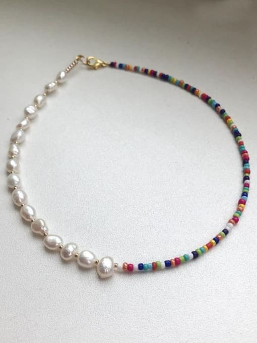 Straight hole pearl color Necklace Freshwater Pearl Multi Color Bohemia Beaded Necklace