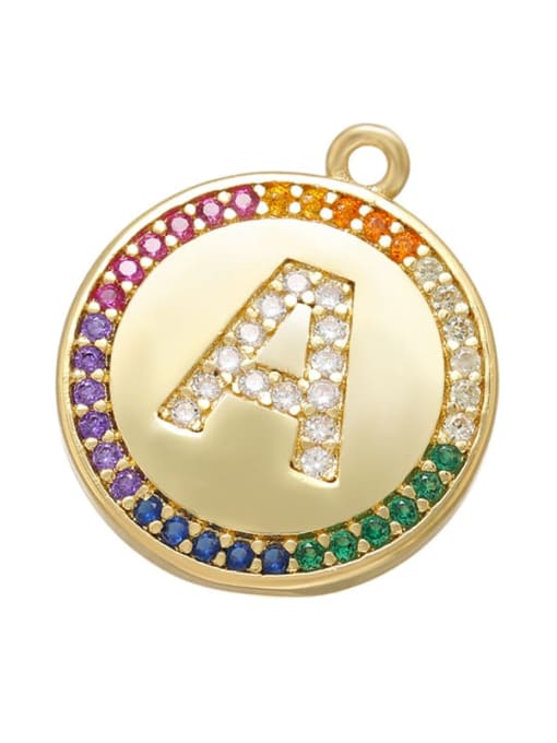 Gold a Brass Cubic Zirconia Micro Inlay Round Letter Pendant