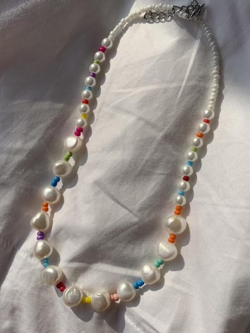 W.BEADS Freshwater Pearl Multi Color Round Bohemia Handmade Beading Necklace