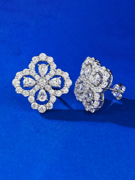 E463 Clover Earrings 925 Sterling Silver Cubic Zirconia Clover Luxury Cluster Earring