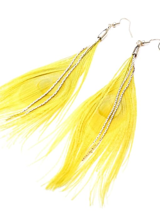 yellow Alloy Feather Tassel Bohemia Hand-Woven Drop Earring