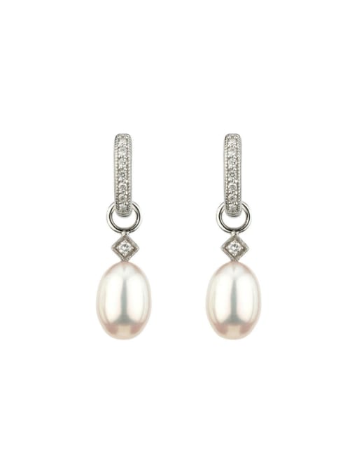 YUANFAN 925 Sterling Silver Freshwater Pearl Geometric Minimalist Drop Earring