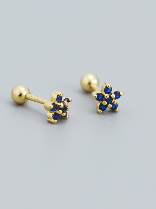 Golden (Blue Stone) 925 Sterling Silver Cubic Zirconia Flower Minimalist Stud Earring