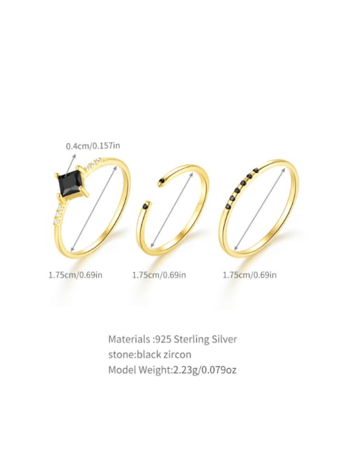 Set of 3- Gold 925 Sterling Silver Cubic Zirconia Geometric Minimalist Stackable Ring