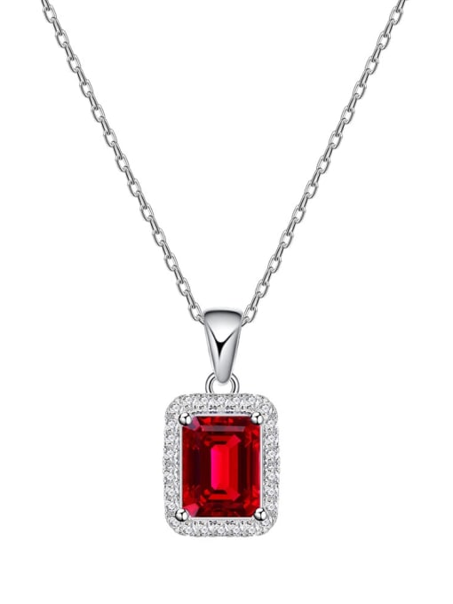 Emerald cut red 925 Sterling Silver Cubic Zirconia Geometric Dainty Necklace