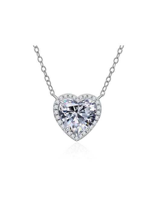 A&T Jewelry 925 Sterling Silver High Carbon Diamond Heart Luxury Necklace