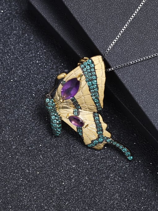 ZXI-SILVER JEWELRY 925 Sterling Silver Amethyst  Vintage Butterfly brooch Pendant Necklace 1