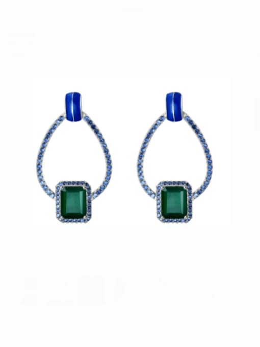 Green Agate Earrings 925 Sterling Silver Natural Color Treasure Topaz Geometric Dainty Drop Earring