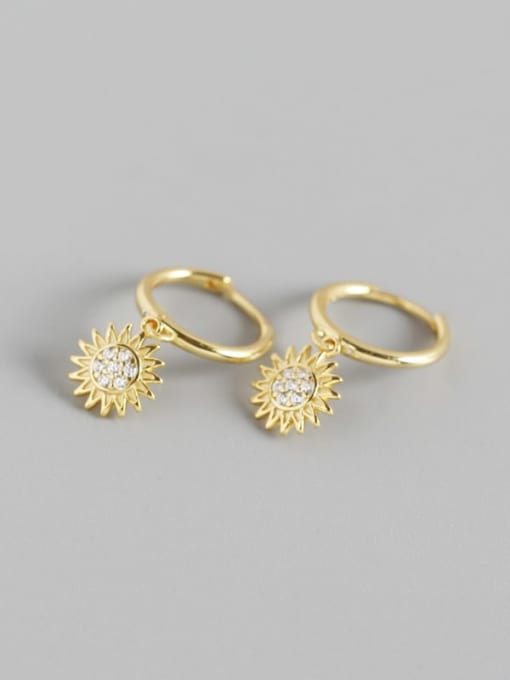 Gold 925 Sterling Silver Rhinestone White Flower Trend Huggie Earring