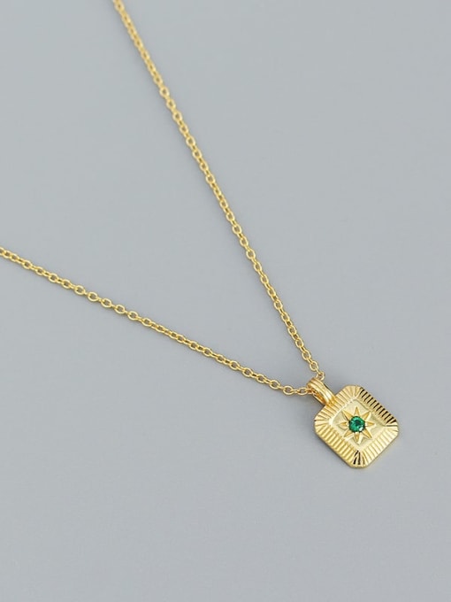 Gold 925 Sterling Silver Cubic Zirconia Green Geometric Dainty Necklace