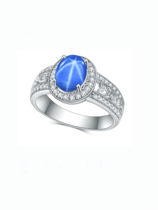 blue 925 Sterling Silver Natural Gemstone Geometric Luxury Stackable Ring