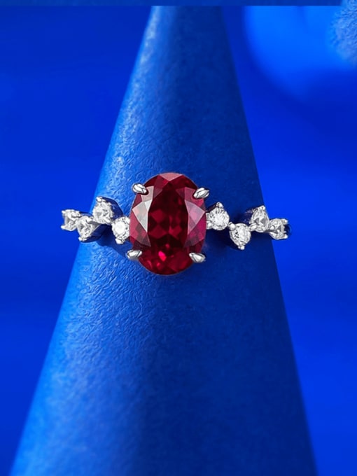 R969 Pigeon Blood Red 925 Sterling Silver Cubic Zirconia Geometric Luxury Cocktail Ring