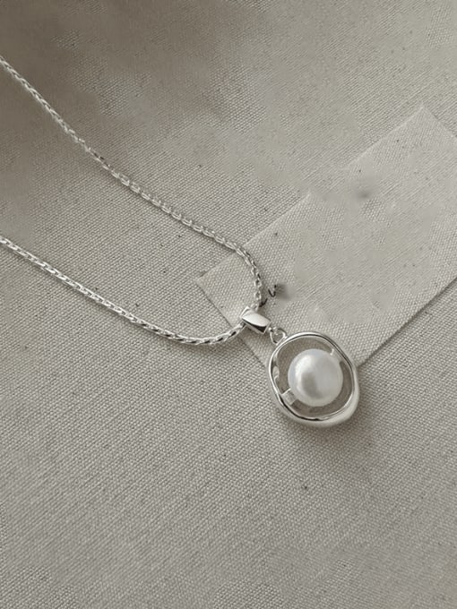 15TL23 925 Sterling Silver Imitation Pearl Irregular Vintage Necklace