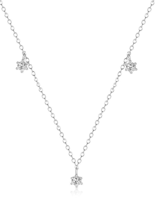 Platinum 925 Sterling Silver Rhinestone Geometric Minimalist Necklace