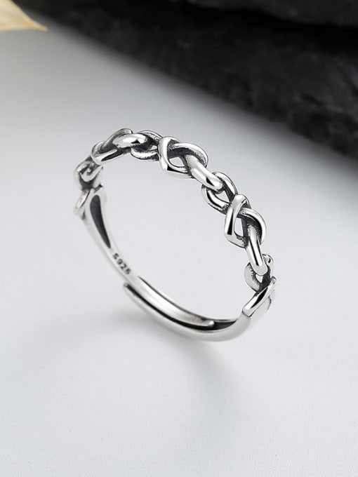 TAIS 925 Sterling Silver Twist Chain Heart Vintage Band Ring 2