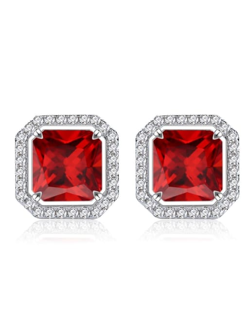 Ruby 925 Sterling Silver High Carbon Diamond Geometric Luxury Cluster Earring