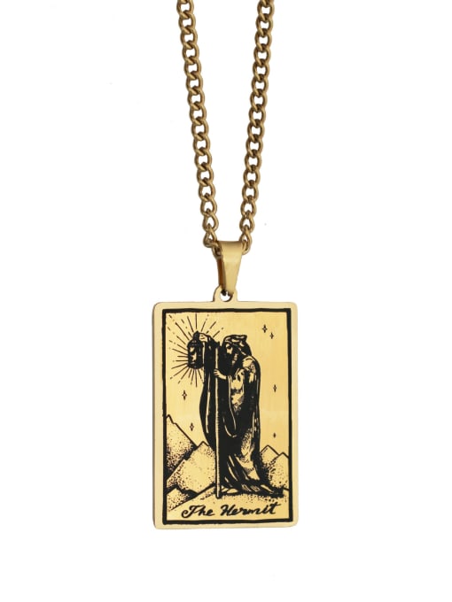 golden The Hermit's Tarot hip hop stainless steel titanium steel necklace