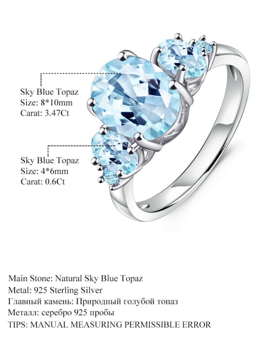 Sky Blue Topaz 925 Sterling Silver Swiss Blue Topaz Geometric Luxury Band Ring