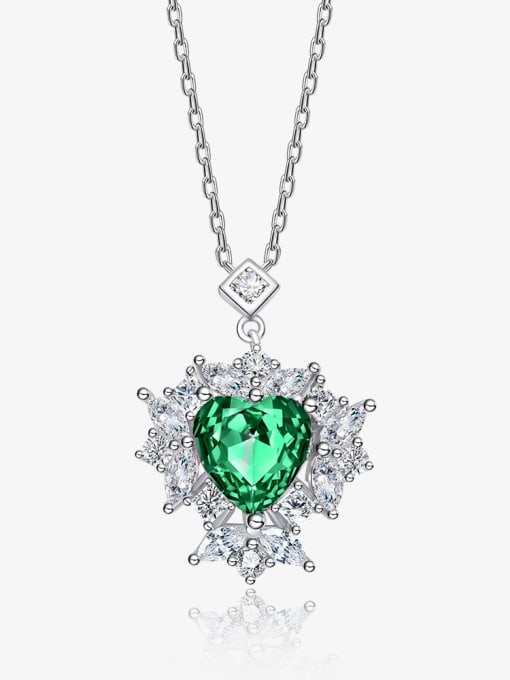 Green crystal 925 Sterling Silver Cubic Zirconia Heart Dainty Necklace