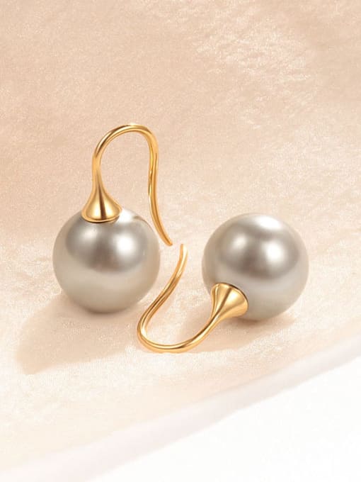 Grey Pearl 12M Gold Ear Hook 925 Sterling Silver Imitation Pearl Geometric Minimalist Hook Earring
