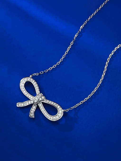 N298 Bow Necklace 925 Sterling Silver Cubic Zirconia Bowknot Dainty Necklace
