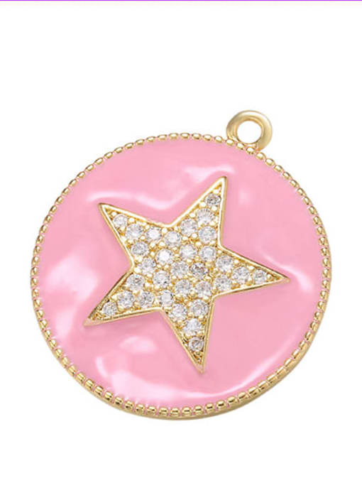Pink Brass Microset Oil Drop Pentagram Pendant