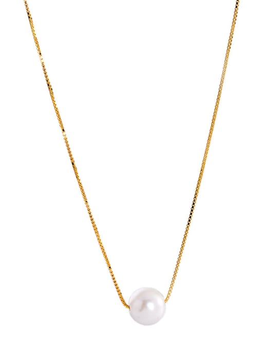 LOLUS 925 Sterling Silver Imitation Pearl Round Minimalist Necklace