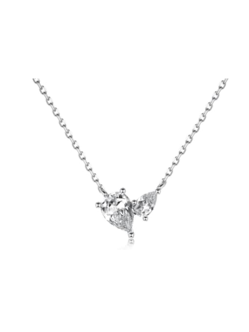 Platinum DY190754 S W WH 925 Sterling Silver Cubic Zirconia Heart Dainty Necklace