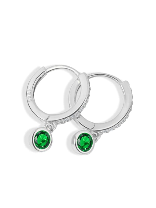 Green  (platinum) 925 Sterling Silver Cubic Zirconia Geometric Minimalist Huggie Earring
