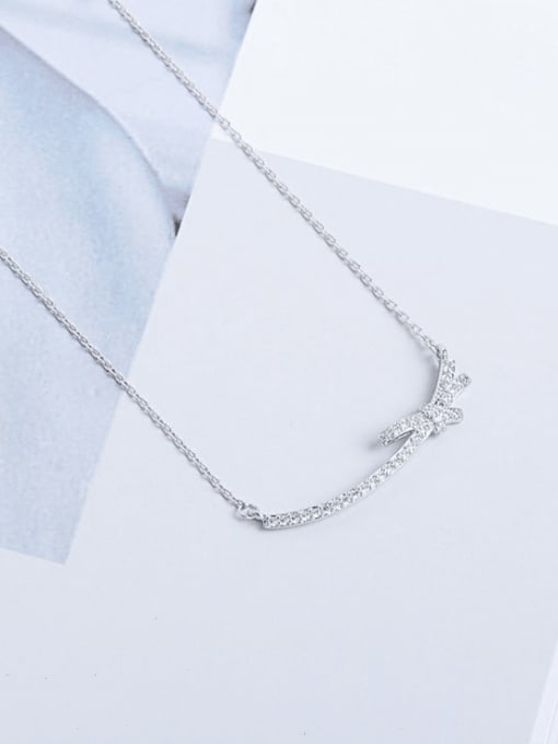 PNJ-Silver 925 Sterling Silver Cubic Zirconia Bowknot Minimalist Necklace 2