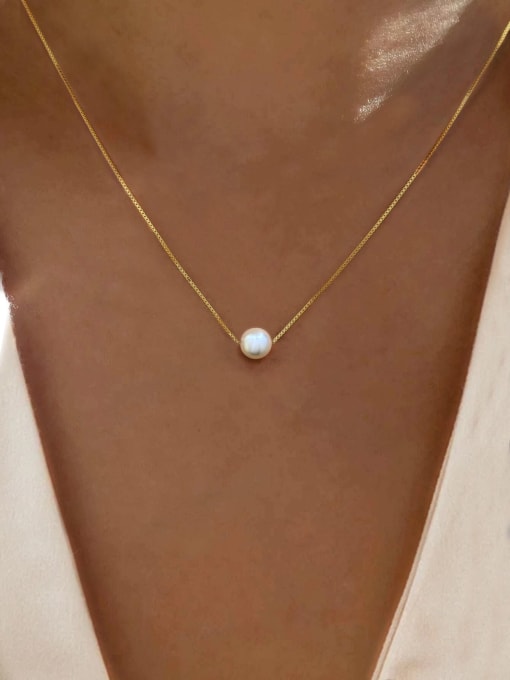 Gold 6mm 925 Sterling Silver Imitation Pearl Round Minimalist Necklace