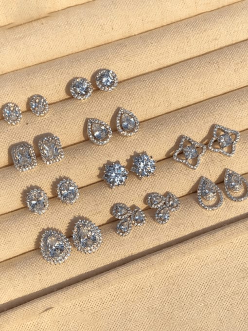 STL-Silver Jewelry 925 Sterling Silver Cubic Zirconia Water Drop Dainty Cluster Earring 1