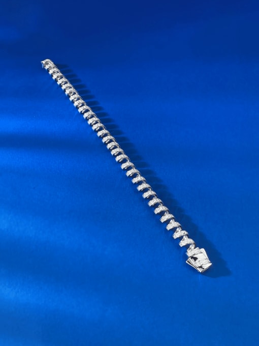 B152 Platinum Phone Line Bracelet 925 Sterling Silver Cubic Zirconia Irregular Minimalist Bracelet
