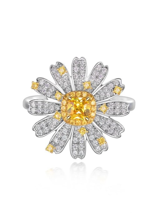 黄色【R 1379】 925 Sterling Silver High Carbon Diamond Yellow Flower Dainty Ring