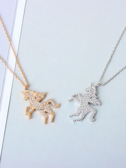 PNJ-Silver 925 Sterling Silver Cubic Zirconia Animal Cute Horse Pendant Necklace 3
