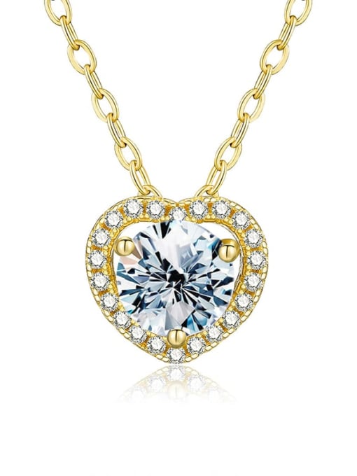 golden 925 Sterling Silver Moissanite Heart Dainty Necklace
