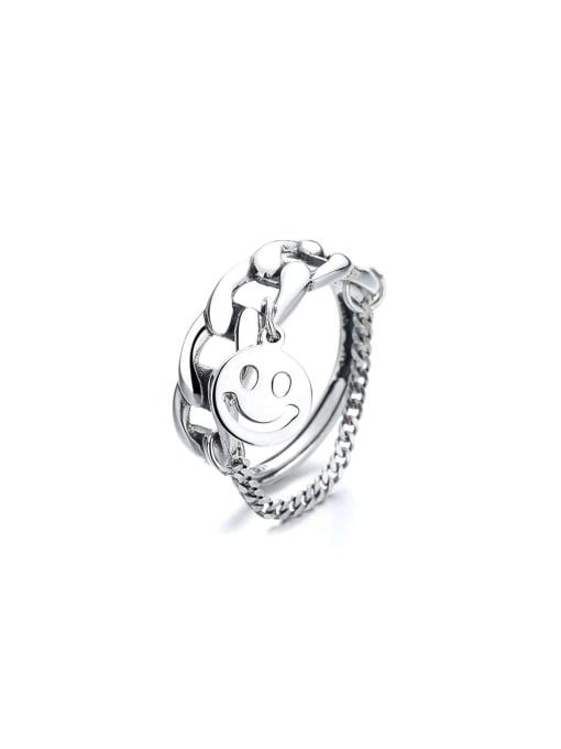 TAIS 925 Sterling Silver Smiley Vintage Band Ring