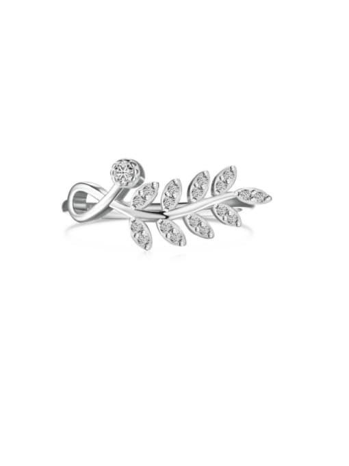 STL-Silver Jewelry 925 Sterling Silver Cubic Zirconia Leaf Cute Band Ring 2