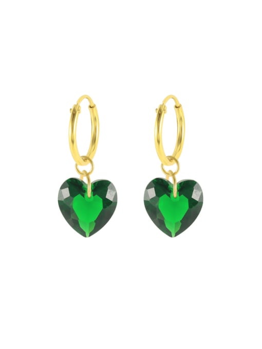 Gold +Green 925 Sterling Silver Cubic Zirconia Heart Minimalist Huggie Earring