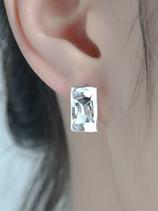 ARTTI 925 Sterling Silver Smotth   Minimalist Concave Convex Square Stud Earring 1