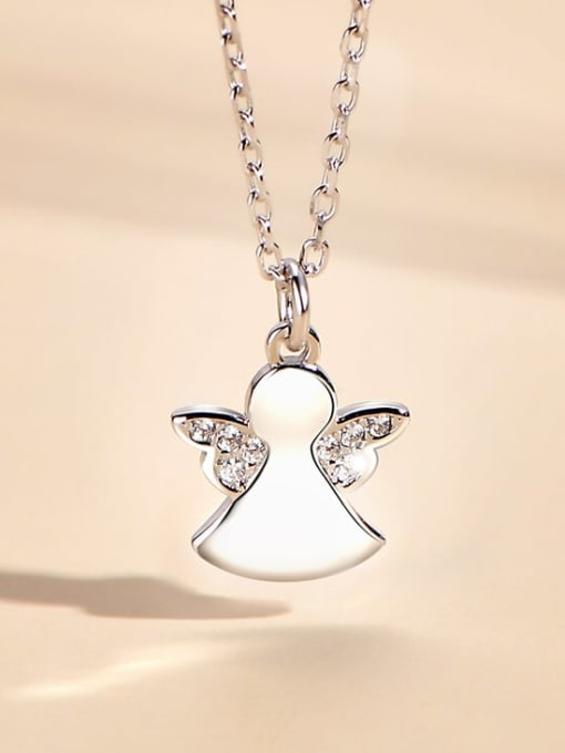 A&T Jewelry 925 Sterling Silver Cubic Zirconia Cute  Angel Pendant Necklace 2