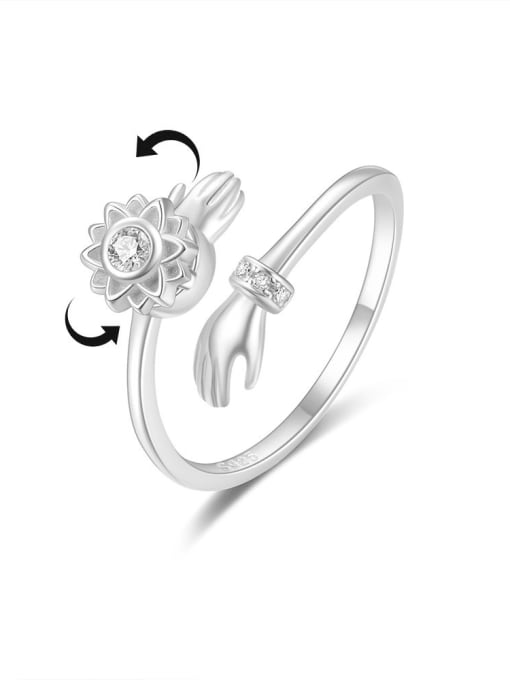 Silver Plated 5 925 Sterling Silver Cubic Zirconia Flower Dainty Band Ring