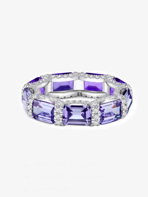 Amethyst Ring 925 Sterling Silver High Carbon Diamond Geometric Luxury Band Ring