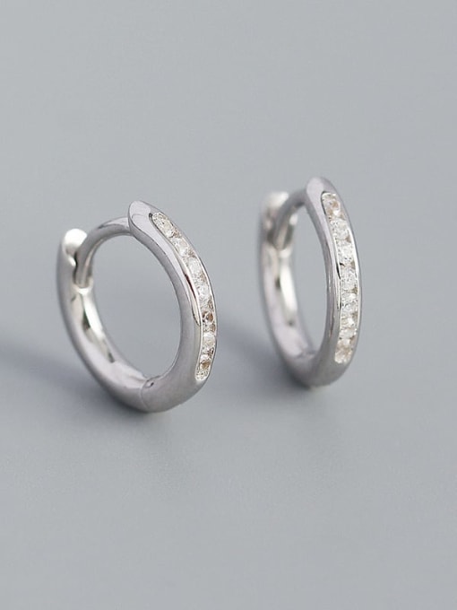 Platinum (white stone) 925 Sterling Silver Cubic Zirconia Geometric Minimalist Huggie Earring