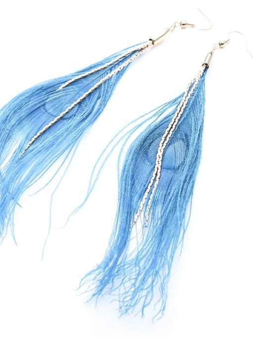 blue Alloy Feather Tassel Bohemia Hand-Woven Drop Earring