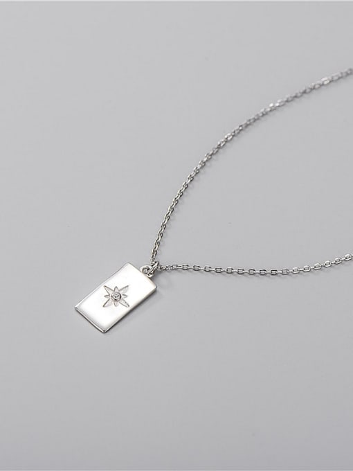 Silver 925 Sterling Silver  Minimalist Six Pointed Star Single Diamond Square Brand Necklace