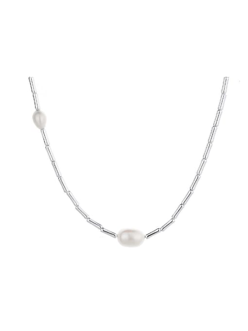 TAIS 925 Sterling Silver Imitation Pearl Irregular Minimalist Necklace