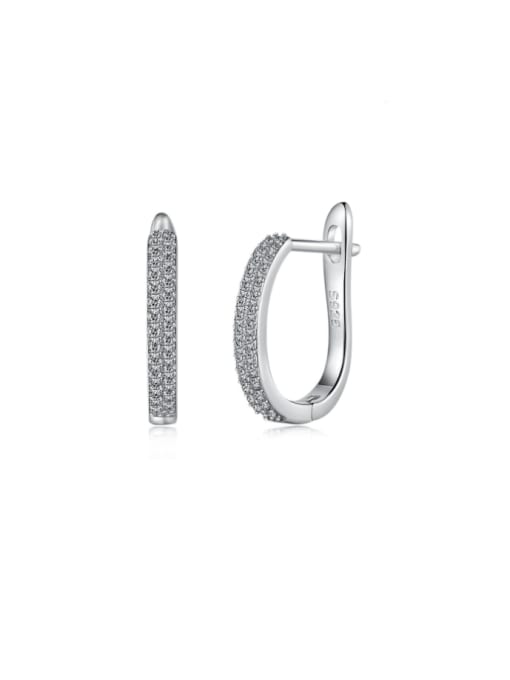 Platinum + White 925 Sterling Silver Cubic Zirconia Geometric Dainty Huggie Earring